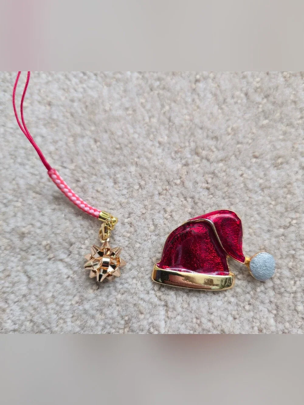 Vintage Gold Tone Red Enameled Christmas Santa Hat Rhinestone Brooch Pin